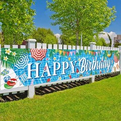 Large Happy Birthday Pool Party Banner – Summer Themed Decorations for Pool Part