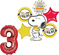 Peanuts 3rd Birthday Party Supplies Snoopy and Friends 7pc Balloon Bouquet De…