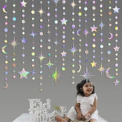 Iridescent Star Moon Circle Dot Garland Party Decoration Kit Hanging Crescent an