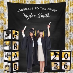2026 Graduation Party Decoration Black Balloon Boxes with Letters 2026 Grad &…