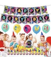Trolls Theme Birthday Party Supplies Set Balloons Banner Cake Toppers US Stock