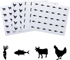 2400Pcs 0.5 Inch Silver Meal Stickers – Cow/Chicken/Fish/Carrot Design