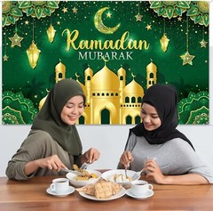 Eye-Catching Muslim Ramadan Photo Backdrop with Stars and Crescent Moon