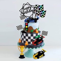 Racing Car Cake Decoration Car Cake Topper Happy birthday Card Inserted for K…