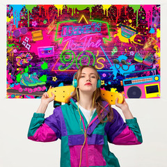 90’s Party Decorations Back to 90’s Banner 90’s Backdrop Hip Hop Graffiti Backgr