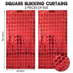 2 PCS 3.3×6.6 ft Red Foil Fringe Square Curtain Backdrop Blue Streamers