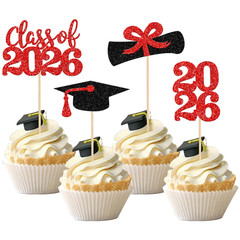 36 PCS 2026 Graduation Theme Cupcake Toppers Glitter Class of 2026 Grad Cap Dipl