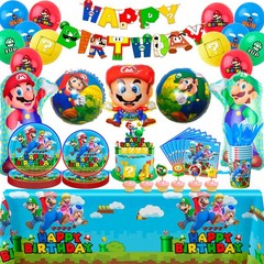 Super Mario Party Decoration Balloons Banner Tableware Tablecloth Plates Set Cup