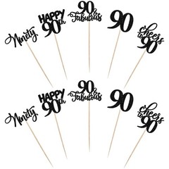 15 Pack Black 90th Birthday Centerpiece Sticks «90 & Fabulous» Table Toppers