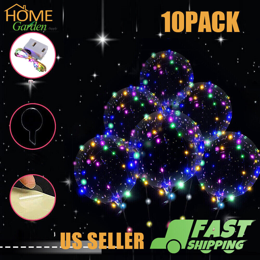 10PACK LED Light Up BoBo Balloons Christmas Party Birthday Clear Bubble Balloon