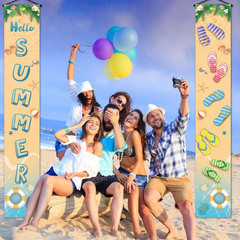 Hello Summer Porch Banner Flip Flops Beach Themed Seasonal Holiday Party Farmhou
