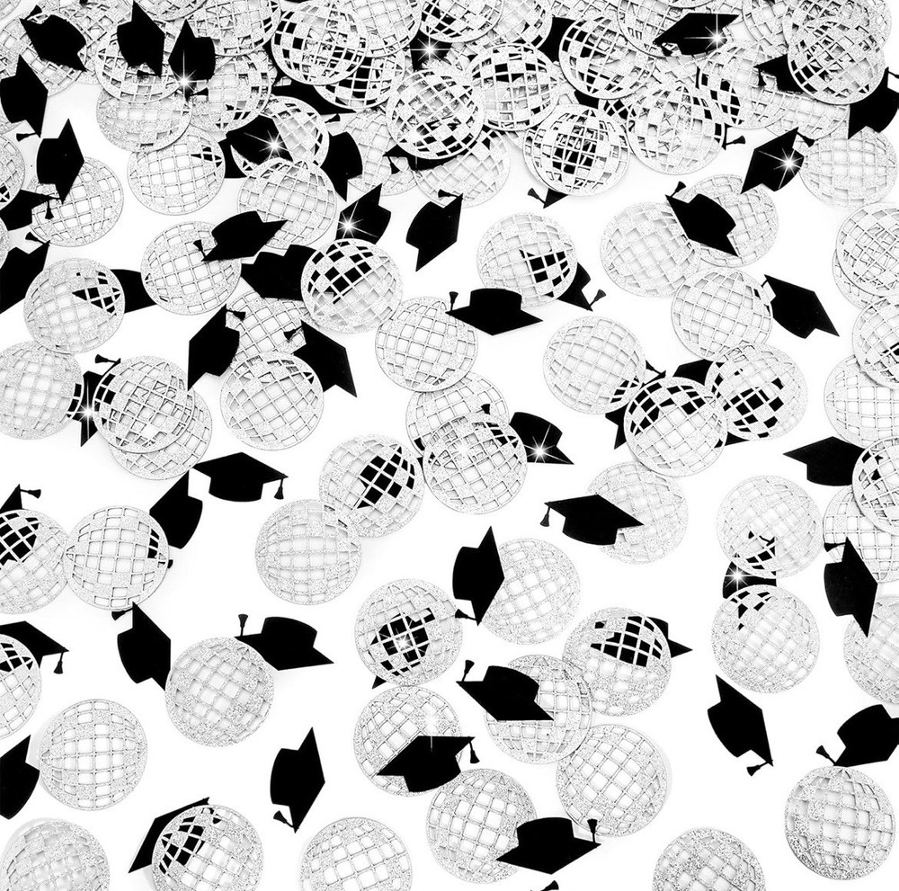 Sherr 400 Pcs Glitter Graduation Disco Confetti Black Bachelor’s Hat Silver