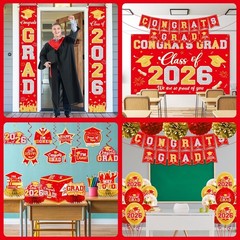 Class of 2026 Graduation Decorations Set – Red & Gold Congrats Grad Banner, Back