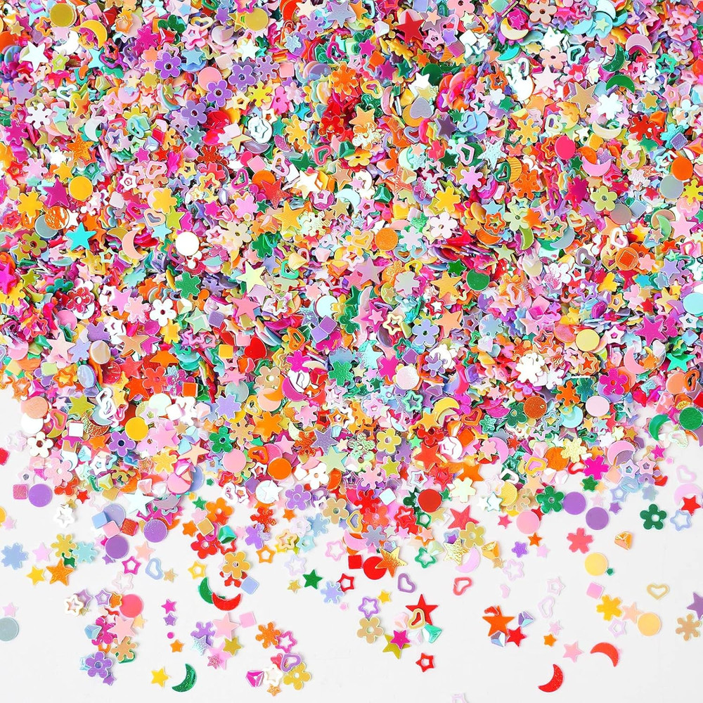 Multicolor Manicure Glitter Confetti 3.6Oz/100G, Mixed Shapes Size 2-10Mm for Pa