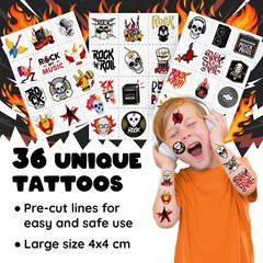 60 PCS Rock and Roll Party Favors Set – 36 Temporary Tattoos & 24 Slap Bracel…