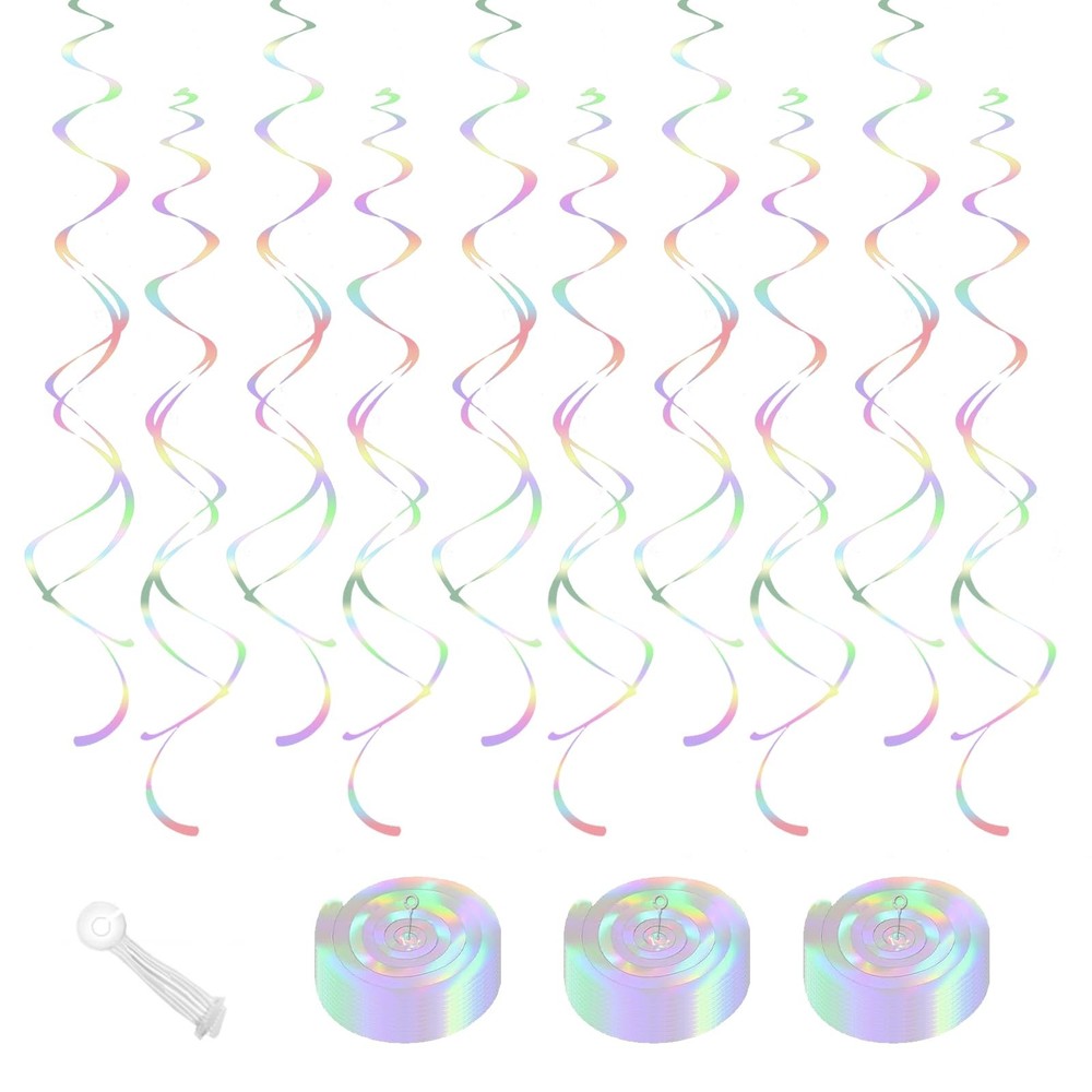 30 PCS Iridescent Hanging Swirls Party Decorations Extra Long Double Ceiling