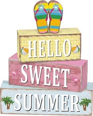 Creative Summer Table Centerpiece – 4 Wooden Flip Flop Blocks for Gifting
