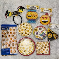 Emoji Party Supplies Set Tablecover Plates Hats Decorations Decor Headband NEW
