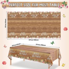 3 Pcs Floral Happy Birthday Tablecloths Cute Butterfly Wood Grain Table Cover