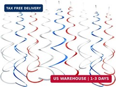 MOWO Silver Blue and Red Foil Swirl Hanging Decoration for 4th July Independence