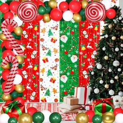 136 Pcs Merry Christmas Party Decorations Set Christmas Candy Foil Fringe Cur…