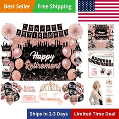 Retirement Party Decorations for Women,52Pcs PRE-STRUNG Rose Gold Black Party…