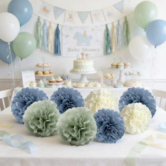 Sage-Green Dusty Blue Ivory Party-Decorations – 10-Pack Blue Green Boho Tissue P