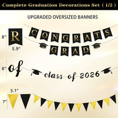 Graduation Decorations 2026, Black Gold Party Decor with Congrats Grad, Class of