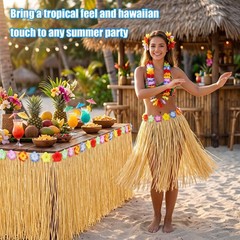 2 Pack Luau Grass Table Skirt, Luau Party Decorations, Natural 108″ X 29.5″ Hawa