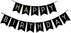 Shiny Gold Letters on Black Happy Birthday Banner – Lightweight and Durable