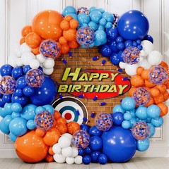 ALL-IN-1 Blue and Orange White Balloons Arch Kit & Garland – Small and Lar