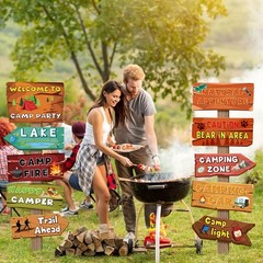 20 Pcs Camping Themed Party Decorations Outdoor Directional Signs Set
