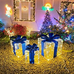 Adornos navideños, juego de 3 cajas de regalo iluminadas con 140 luces LED