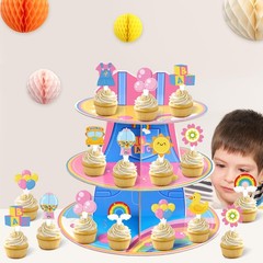 Cartoon Teacher Cake Decorations 3-Tier Girls Happy Birthday Cupcake Stand wi…