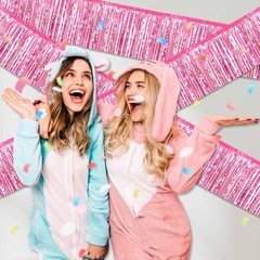 4 Pack 10 Ft Pink Foil Fringe Garland Metallic Streamers Tinsel Banner Wall H…