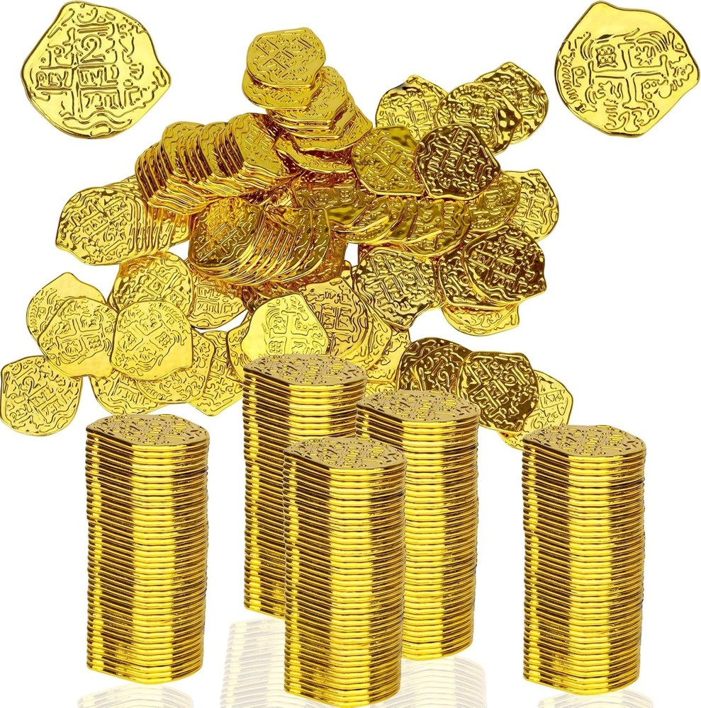 100 PCS Pirate Gold Coins Plastic Play Treasure Coins Pirate Treasure Fake Kids
