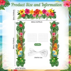 3 Pcs Hawaiian Door Decorations Tropical Palm Leaf Flowers Porch Banners Surf…