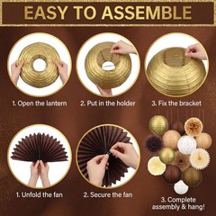 14 PCS Exhale Party Brown Decorations Theme Set Paper Honeycomb Lantern Fan