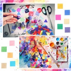 9000 Pcs Bleeding Tissue Paper 1 Inch Squares Round and Triangle Watercolor B…