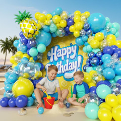 160Pcs Cartoon Sponge Balloons Garland Arch Kit, Birthday Decorations Yellow Blu