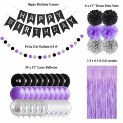 Black Purple Silver Happy Party Decorations Men