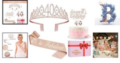 Chic 40th Birthday Gift Set: Crown, Sash & Sparkling Cake Topper in Rose Gold