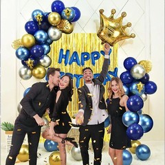 Decoracion De Cumpleaños Globos Cortina 84 Piezas Dorado y Azul Para Hombre Set