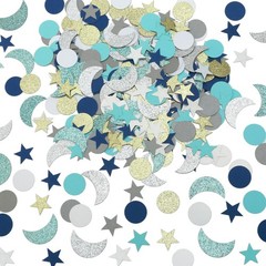 410 PCS Glitter Star Moon Confetti Navy Blue White Gold Outer Space Shower