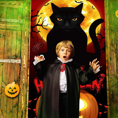 Halloween Decorations Pumpkin Black Cat Moon Bats Door Cover Banner 79X35 Inch