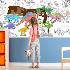 Dinosaur Coloring Tablecloth for Kids, DIY Crafts Dinosaur Coloring Table Cloth,