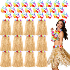 12PCS Luau Hawaiian Raffia Skirts with 24PCS Wristbands Party Decorations Bulk f