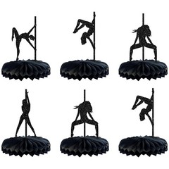 8PCS Pole Dance Girl Honeycomb Table Centerpiece, Black Glitter, Bachelorette