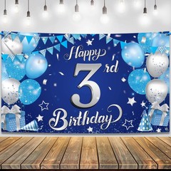 Blue and Silver 3rd Birthday Banner – Xtralarge, 72×44 Inch | Blue 3rd Birthday