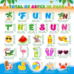68 Pcs Fun in the Sun Summer Cutouts Tropical Bulletin Board Decorations Colorfu